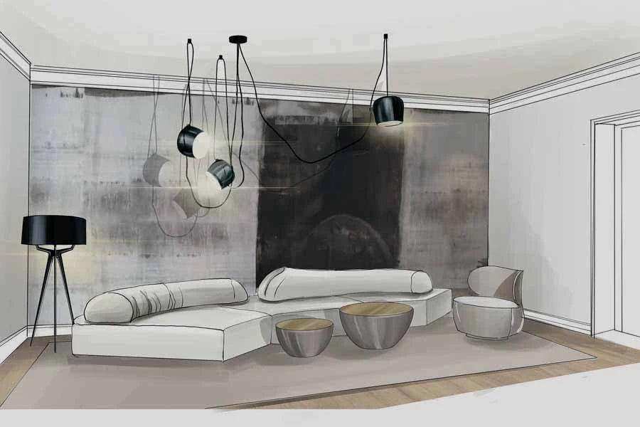 Skizze eines Innenarchitektur und Interior Design Projekt in Hamburg